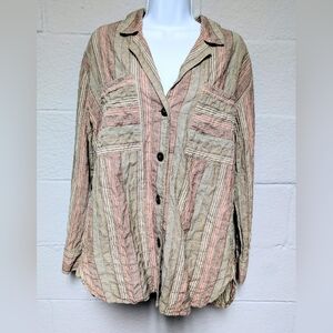 Free People Oversized Sleep Shirt Size M Brown Striped Pockets Boyfriend